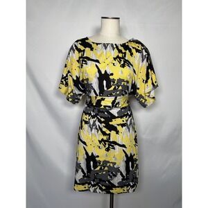BCBG Maxazria Mini‎ Dress Women's XS Dolman Sleeve Yellow & Black Belted